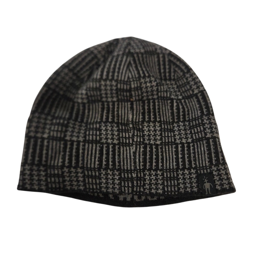 Smartwool Merino Wool Beanie Hat Black Gray Plaid Glen Check Skull Cap Unisex